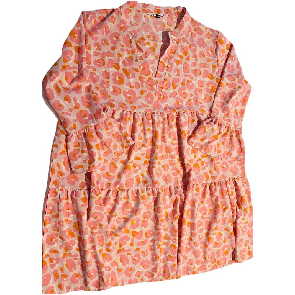Michelle McDowell Pink Orange Leopard Print Tiered Babydoll Ruffle Dress Women L